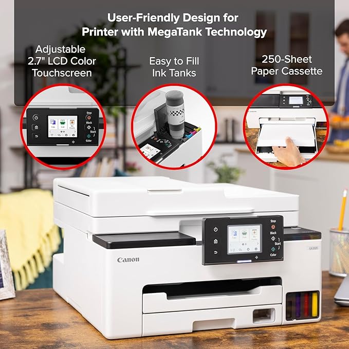 Canon MAXIFY GX2020 Wireless MegaTank All-in-One Color Printer Bundle | Print Copy Scan Fax | for Home Office Small Business High Volume Documents + Cleaning Kit + Ethernet Cable + More (8 Items)