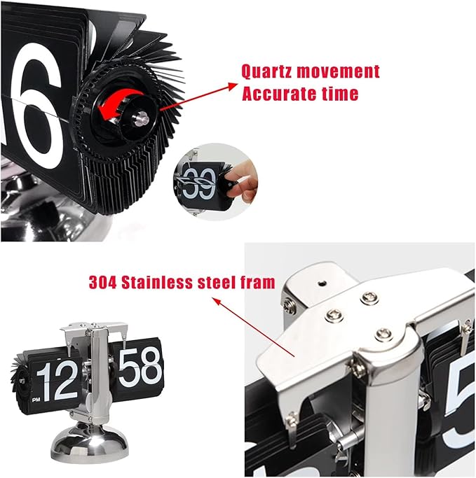 Flip Clock,Retro Flip Down Clock Mechanical Digital Flip Desk Clocks Internal Gear Operated Flipping Down Clocks Battery Powered for Home Office Décor
