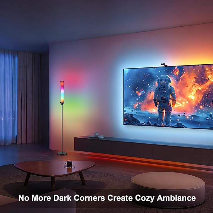 FRIDEKO HOME Floor Lamp, Smart RGBCW LED Color Changing Ambient Lighting for Living Room & Gaming Decor, Standing Lamp with App & Remote Control, Tall Corner Lamp for Bedroom, 12W 1500LM, Black