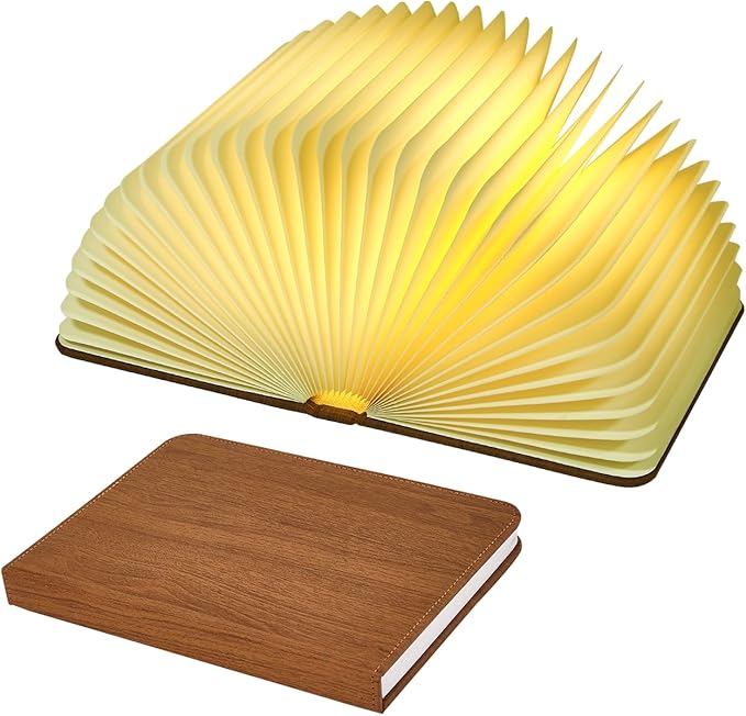 XIUDI 8 Colors Folding Book Lamp,Upgraded Version Portable Book-Shaped Desk Light,Novelty LED Paper Lantern with USB Rechargeable Night Light,Large Wood (Size 8.6×6.3×1in)