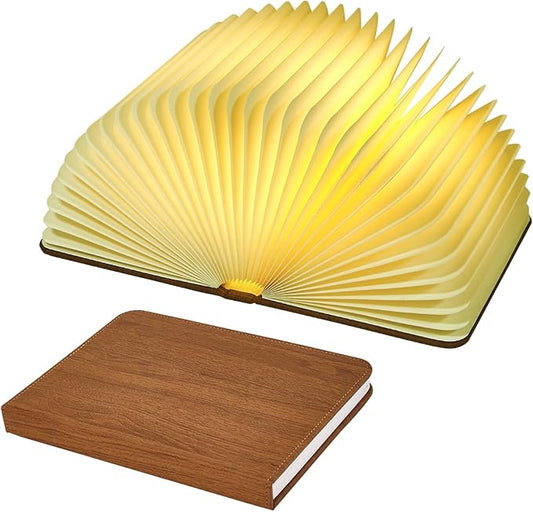 XIUDI 8 Colors Folding Book Lamp,Upgraded Version Portable Book-Shaped Desk Light,Novelty LED Paper Lantern with USB Rechargeable Night Light,Large Wood (Size 8.6×6.3×1in)