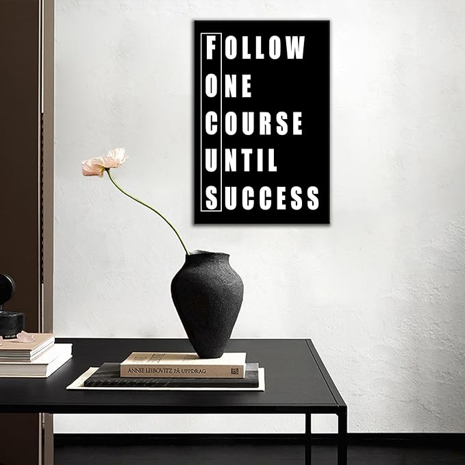 Motivational Canvas Wall Art Office Poster Decor Follow One Course Until Success Inspirational Quotes Picture Painting Artwork for Modern Home Decor Bedroom Gym Classroom Ready to Hang [12''Wx 18''H]