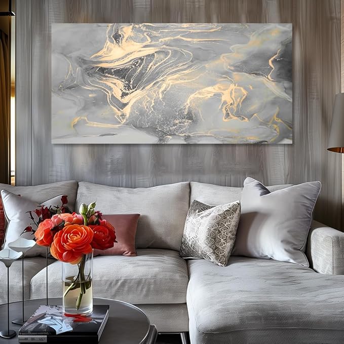 liysawg Wall Art Abstract Canvas Painting Gray Wall Decor Fluid Ink Modern Artwork for Living Room Bedroom Dining Room Home Office Decor 79"x40"(200x100cm)