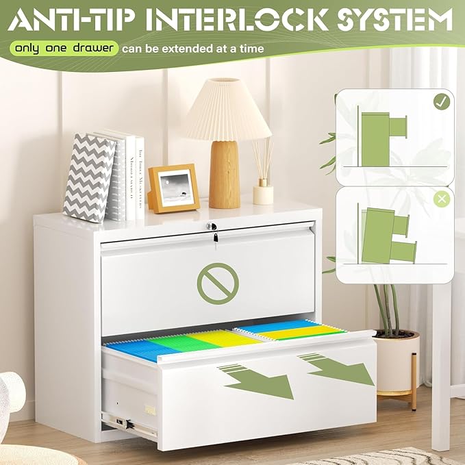 Incbruce 2 Drawer Lateral File Cabinet with Lock, 28" W Under Desk Filing Cabinet Filing Cabinets for Home, Office, Fit A4/F4/Letter/Legal File(White)