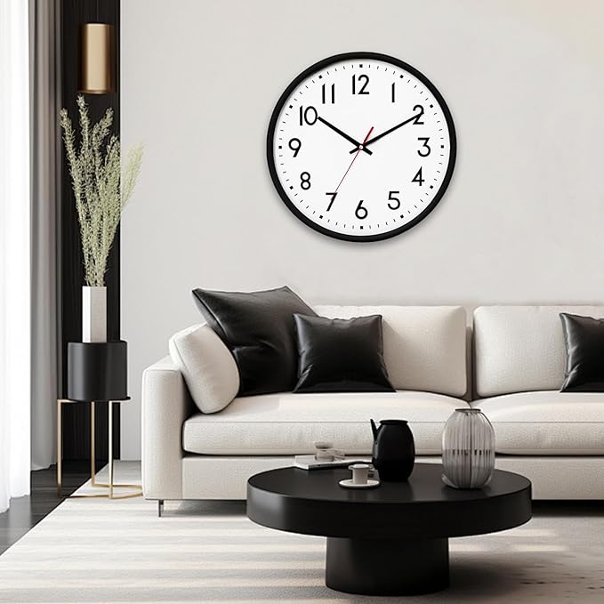 HZDHCLH Wall Clock Black,Silent Wall Clocks Battery Operated 12 Inch Modern Non Ticking Analog Clock Decorative for Kitchen Bedroom Living Room Office Classroom