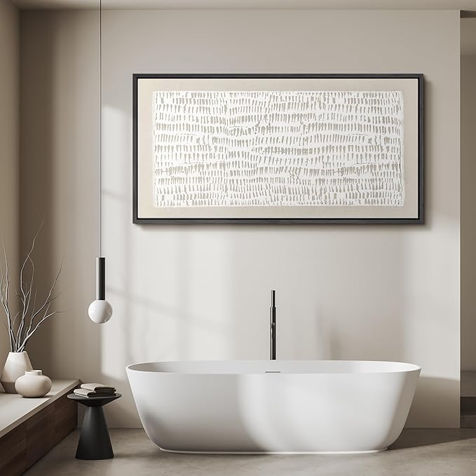 SIGNFORD Extra Large Framed Canvas Minimalist Beige Tribal Pattern Illustrations Modern Art Calm Warm for Living Room, Bedroom, Office - 60"x30"