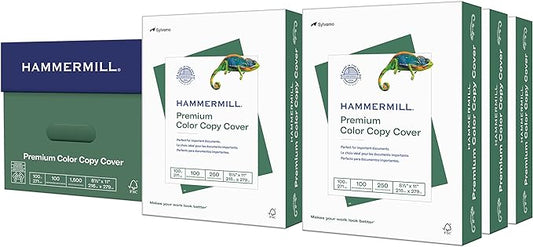 Hammermill Cardstock, Premium Color Copy, 100 lb, 8.5 x 11-6 Pack (1,500 Sheets) - 100 Bright, Made in the USA Card Stock, 120024C, White