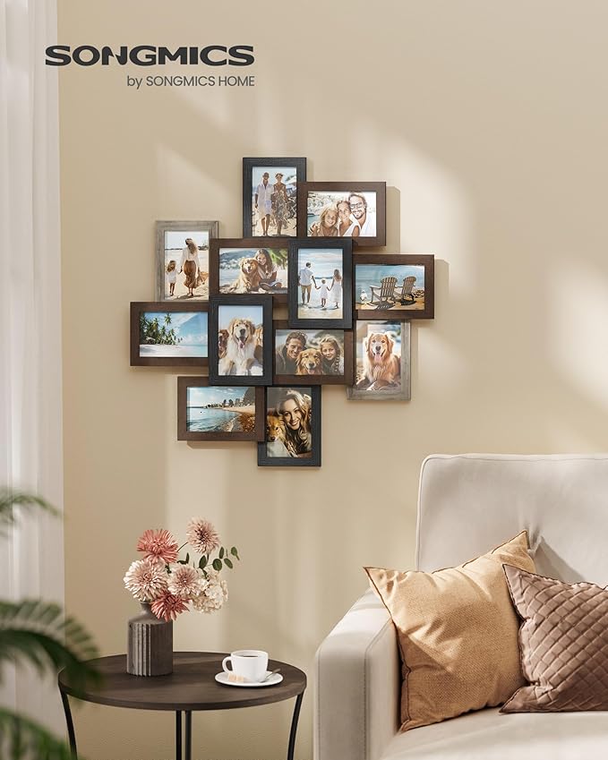 SONGMICS 4x6 Collage Picture Frames, 10-Pack Photo Collage Frame for Wall Decor, Glass Front, Assembly Required, Rustic Brown URPF020X02