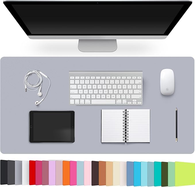 Leather Desk Pad Protector,Non-Slip Desk Pad,on-Slip PU Leather Large Mouse Pad,Easy Clean Desk Protecor Mat,Writing Pad for Office Work/Home/Decor(LightGrey, 35.4" x 17")