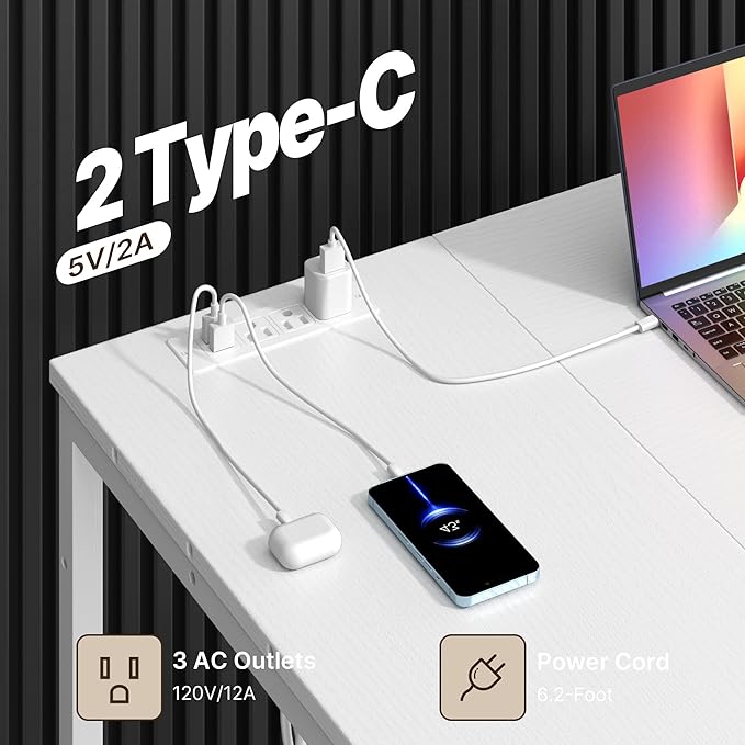 Gizoon 53 Inch White L Shaped Gaming Desk with CPU Stand & Power Outlet - Reversible Corner Desk with Drawers, Storage Shelves and 2 Hooks for Gaming Setup, Home Office, Living Room