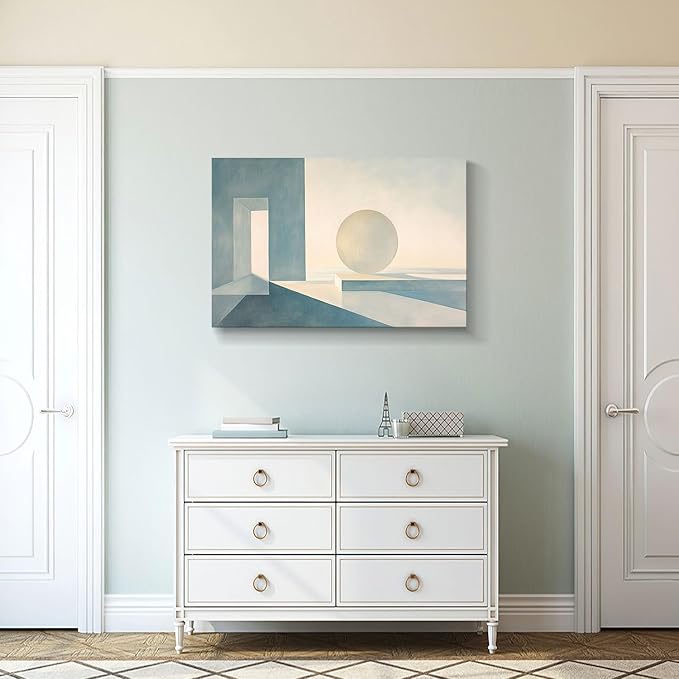 gaosoul Modern Canvas Wall Art Blue White Tranquility Geometric Abstract Oil Painting Minimalism Artwork Prints for Living Room Bedroom Office Decor Framed 36x24in