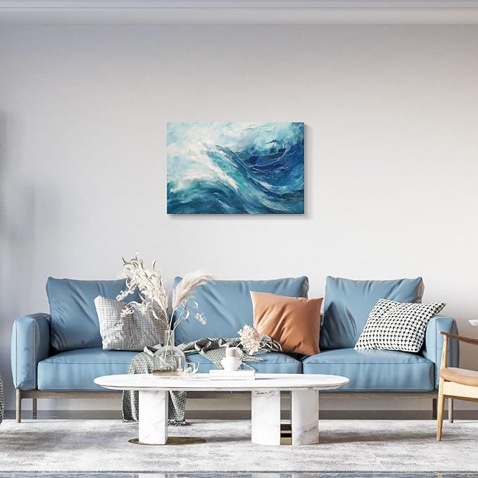 gaosoul Canvas Print Modern Abstract Ocean Paintings Blue and White Wall Art Poster or Living Room Bedroom Hallway Office Decoration 36x24in