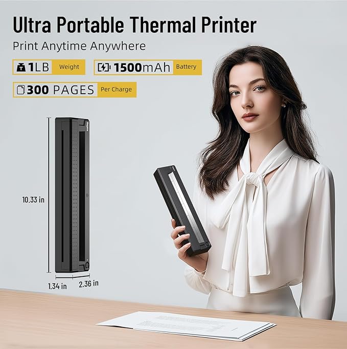 Bagana Portable Printers Wireless for Travel, Bluetooth Thermal Small Printer Supports 8.5" x 11" US Letter & A4 Size, Inkless Mobile Compact Printer for Phone&Laptop for Home Office School