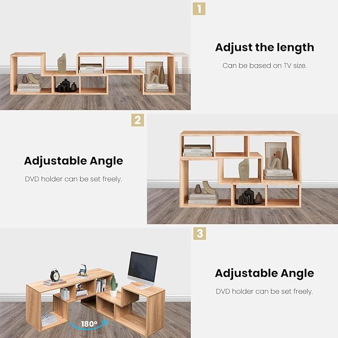 Recaceik Cube Bookshelf 2 Shelf Bookcase L-Shaped TV Console Stand Modern Entertainment Center with Open Storage Shelves for CDs/Movies/Books for Living Room, Bedroom, Home Office (Oak)