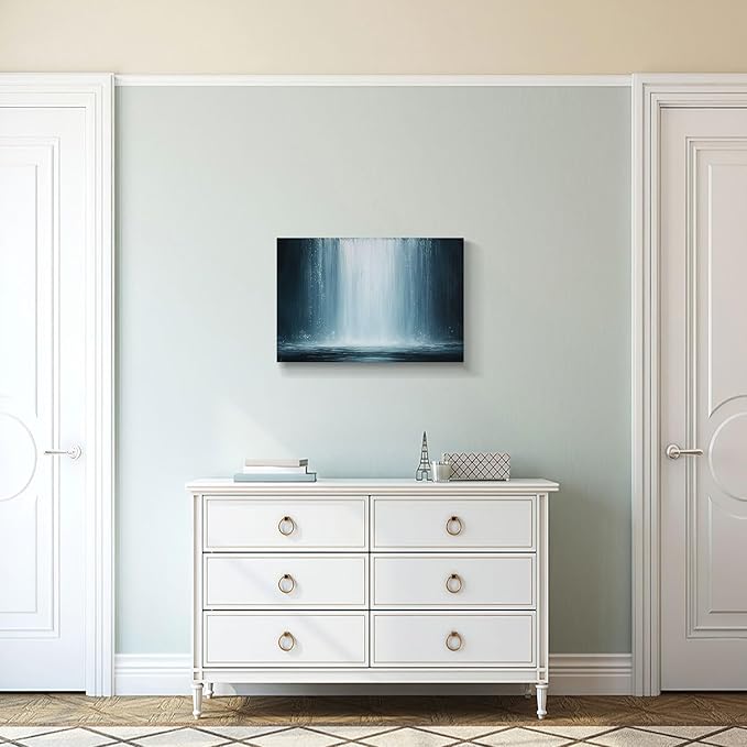 gaosoul Modern Abstract Canvas Wall Art Blue Fantasy Falls Paintings Stylish Framed Minimalism Artwork Prints for Living Room Bedroom Office Decor 24x16in