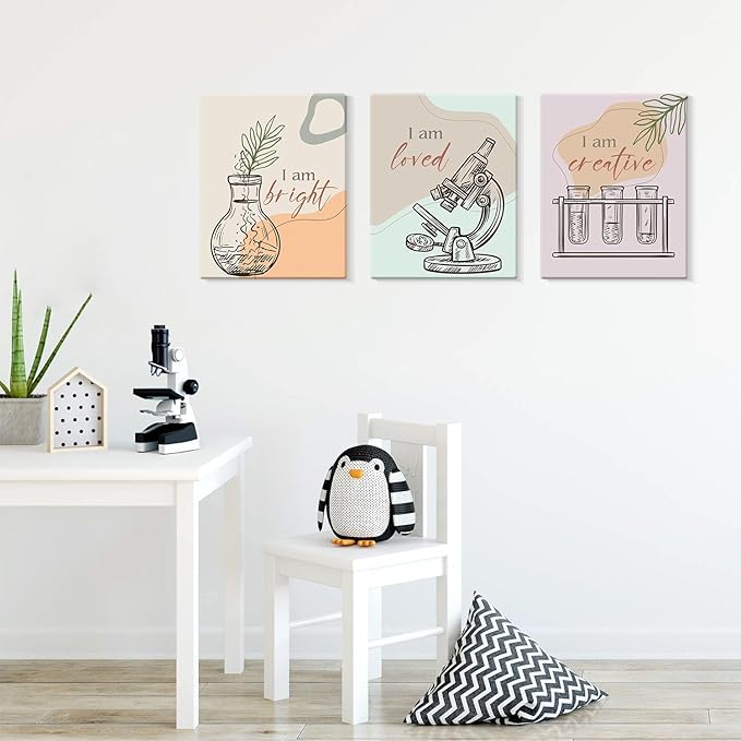 CHDITB Chemical Science Art Print For Classroom, Boho Funny Chemistry Motivational Poster Set Of 6(8x10inch) Middle School Science Explore Canvas Framed Wall Art For Laboratory Lab Library Decor