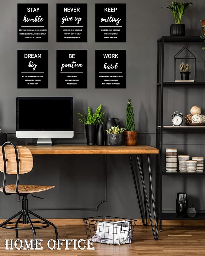 𝗗𝗿𝘀𝗼𝘂𝗺 Inspirational Office 𝗙𝗿𝗮𝗺𝗲𝗱 Wall Art Motivational Wall Decor Quotes Wall Art for Living Room Encouraging Canvas Posters for Bedroom Sayings for Wall Decor - 8” x10” x6 PCS (𝗙𝗿𝗮𝗺𝗲𝗱)