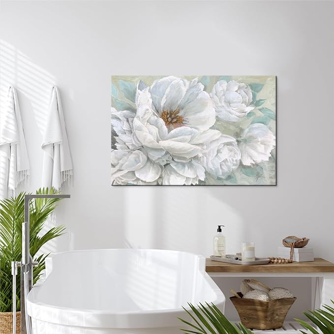 SEVEN WALL ARTS White Flower Canvas Wall Art Modern Blossom Floral Painting Large Abstract Pictures Landscape Print Framed Artwork for Living Room Bedroom Office Home Decor 36"x 24"