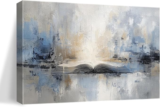 XRZ Abstract Wall Art – Blue and Beige Scripture Canvas – Wall Decor For Bedroom – Christian Wall Decor for Living Room Bedroom Office – 24x16 Inch