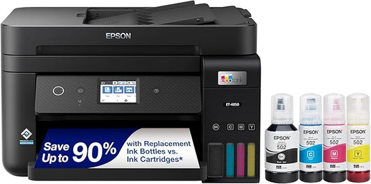Epson EcoTank ET-4850 Wireless All-in-One Cartridge-Free Supertank with Scanner Copier, Fax, ADF and Ethernet, The Perfect Office Printer - Black (Renew) (Renewed)