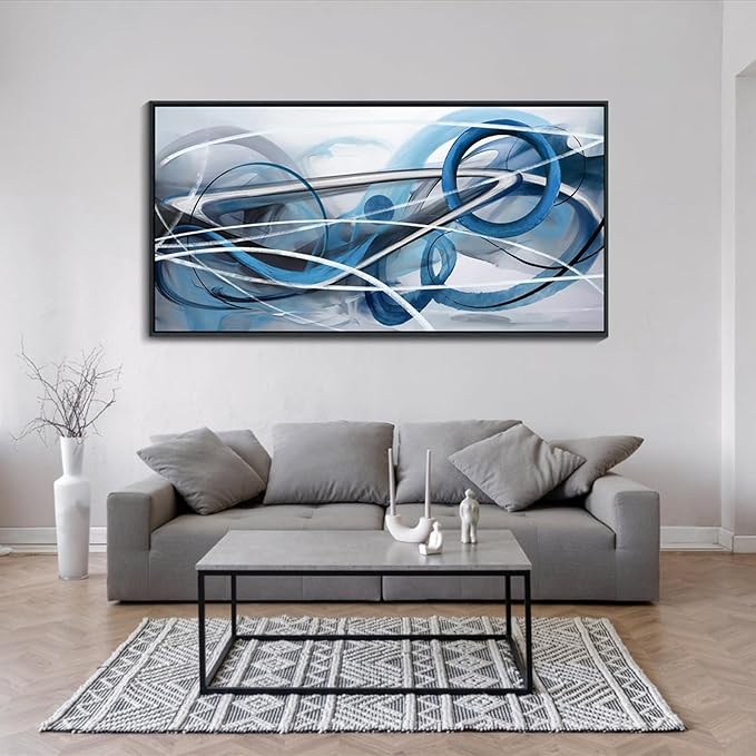 YDYSUNE Large Blue Abstract Wall Art Modern Canvas Wall Decor Paintings Minimalist Artwork for Living Room Pictures for Bedroom Office Home Decor Framed Art Decoration Size 29×58IN