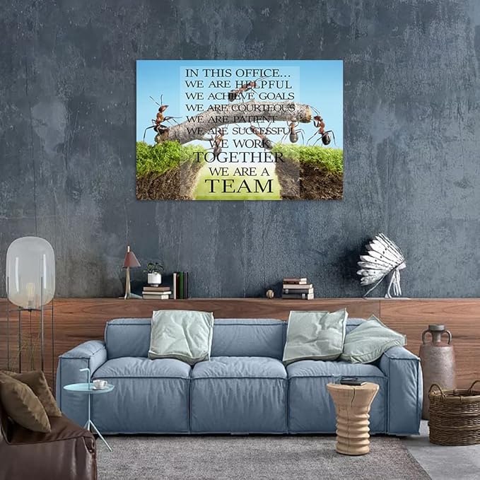 Framed Inspirational Canvas Wall Art Easy to Hang Modern Gallery-Wrapped Ants Constructing Bridge Teamwork Posters and Prints Stretched for Home Office Decor - 28''Wx44''H