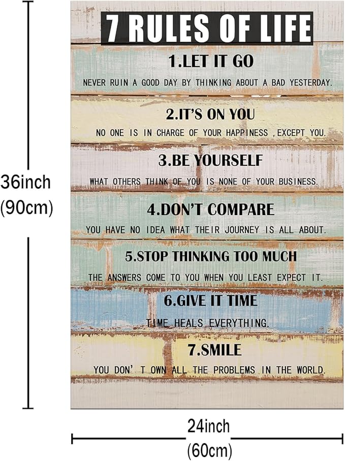 7 Rules Of Life Motivational Canvas Office Wall Art Inspirational Entrepreneur Quotes Poster Print Positive Artwork Painting Wall Picture for Home Living Room Office Framed Ready to Hang [24''Wx36''H]