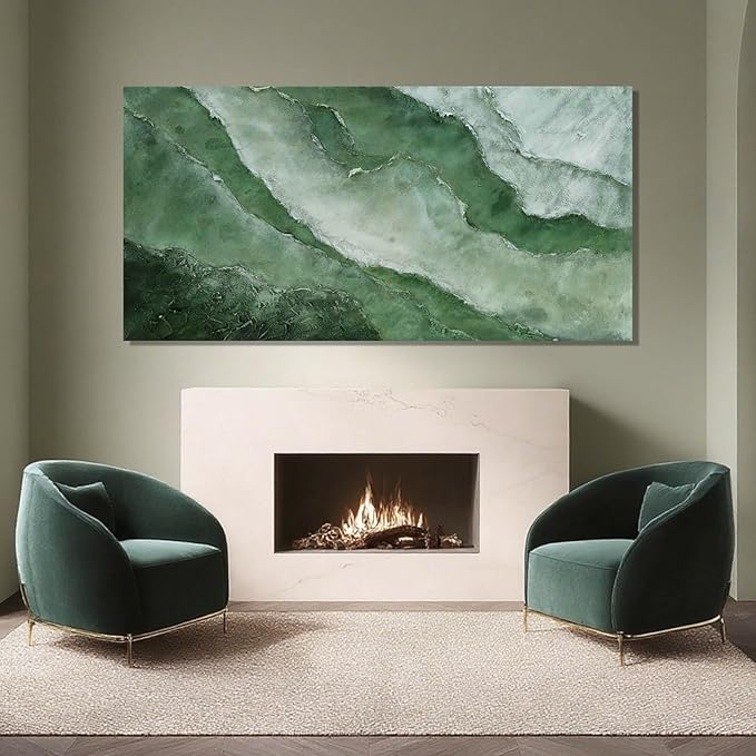 Green Large Wall Art, Abstract Minimalist Decor Paintings for Wall, motivational posters, Framed for Bedroom and Living Room, 24" x 48"