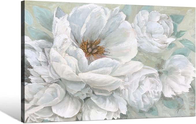 SEVEN WALL ARTS White Flower Canvas Wall Art Modern Blossom Floral Painting Large Abstract Pictures Landscape Print Framed Artwork for Living Room Bedroom Office Home Decor 36"x 24"