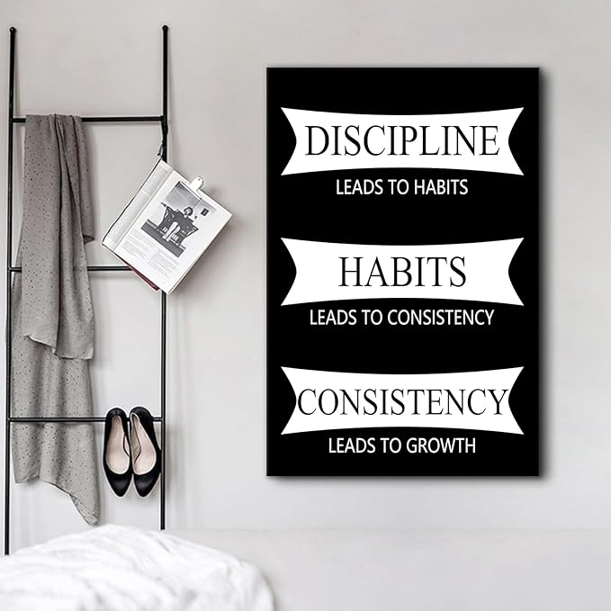 Discipline Habits Consistency Inspirational Canvas Wall Art for Office Motivational Picture Print Positive Sign Painting Poster Artwork for Living Room Workplace Wall Decor Ready to Hang [24''Wx36''H]