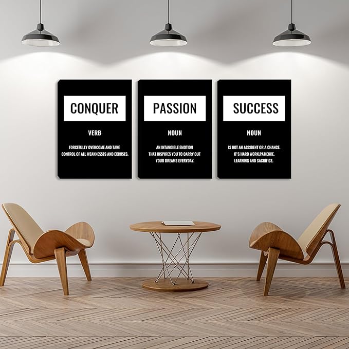 Large Motivational Success Wall Art Inspiring Canvas Wall Art for Bedroom 3 Piece Black Inspirational Modern Painting Wall Decor Pictures Poster Prints Bedroom Living Room Office Decor (72" Wx36 H)