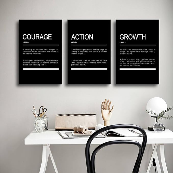 Motivational Entrepreneur Quotes Picture Painting Inspirational Canvas Wall Art Courage Action Growth Print Poster for Office Living Room Bedroom Gym Wall Decor Stretched and Framed [48''Hx24''W]
