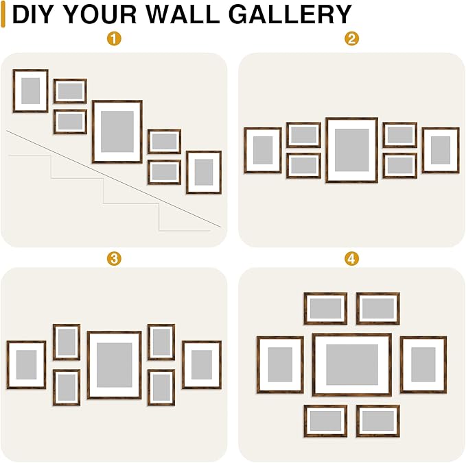 decorUhome Assorted Picture Frames Collage Wall Decor for Photo Gallery Display Set of 7 Including One 11x14 / Two 8x10 / Four 5x7 for Family Wall Decor, Distressed Brown, 7 Pack