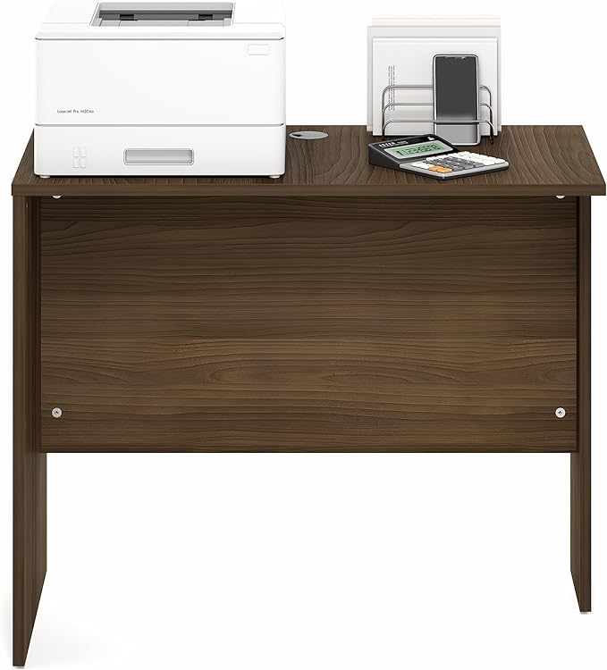 Furinno Roger Office Desk Return, 35 Inch Rectangular Desk Return for Executive Desk, Reversible Return with Cord Grommet, Scratchproof and Water-Resistant, for Home Study, Office, Modern Walnut