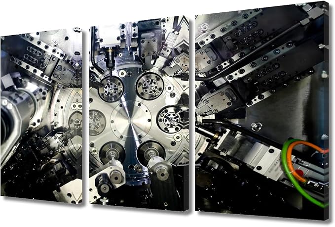Art Work for Home Walls Machine Tools Wall Decor 3 Panel Wall Art Canvas Prints Wall Art CNC Machine Tool Wall Decor Canvas Art Posters & Prints Wall Decor for Living Room Bedroom, 36x24 Inch