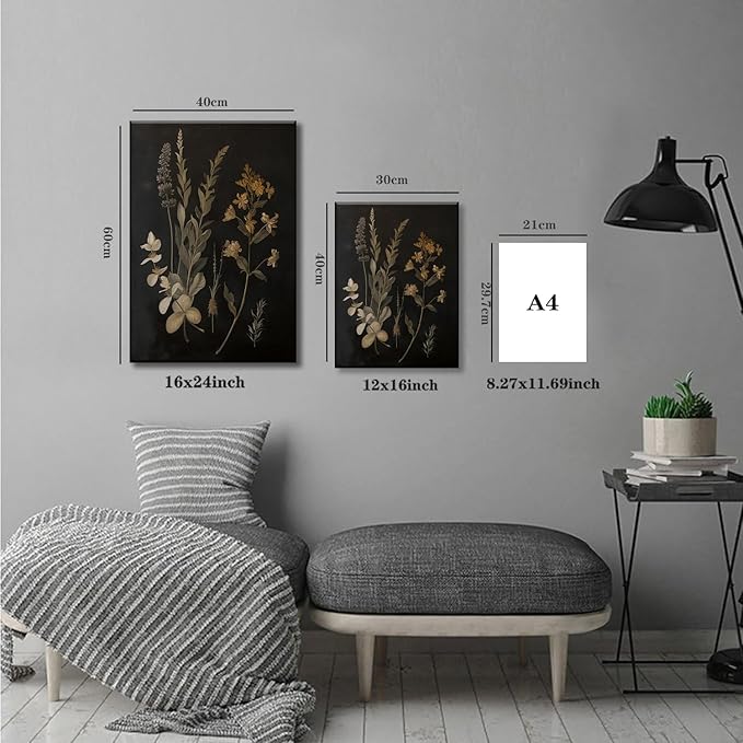 TUEASKY 3 Piece Floral Canvas Wall Art Dark Moody Wall Decor Botanical Pictures Wildflower Paintings 3 pieces Flower Prints for Bedroom Living Room