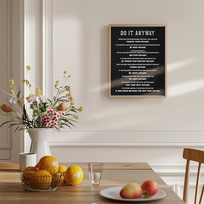 Inspirational Office Decor 11x14 - Do It Anyway Quote Poster - Motivational Wall Art, Black Positive Affirmation Wall Decor for Men Women - Home Office Entrepreneur Gifts - Minimalist Typography Print