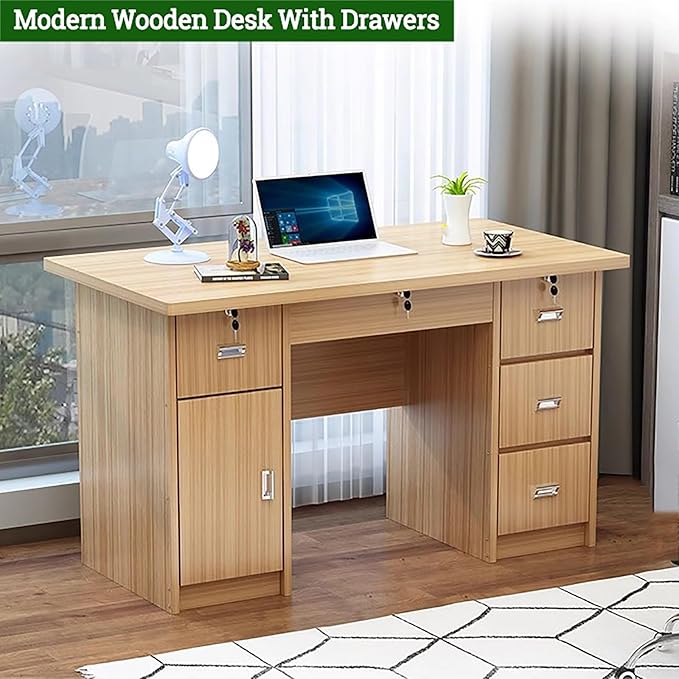 Office Computer Desk 29.5" H with Drawers, Wood Computer Desk Vanity Desk, Wood with Drawers, Workstation Desk for Bedroom Living Room (White,32" L x 20" W x 30" H)