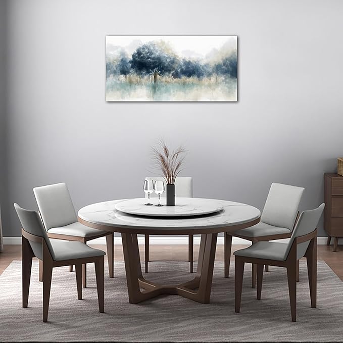 yearainn Foggy Forest Canvas Wall Art - Indigo Blue Abstract Trees Pictures for Wall Decor Nature Canvas Painting Modern Printing Artwork for Living Room Bedroom Home Office Wall Decoration 20" x 40"