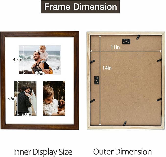 Golden State Art 11x14 Brown Wood Picture Frame - White Mat for 5x7 and 4x6 Photos - Real Glass, Sawtooth Hanger, Swivel Tabs - Wall Mounting - Great for Posters, Weddings, and Engagements