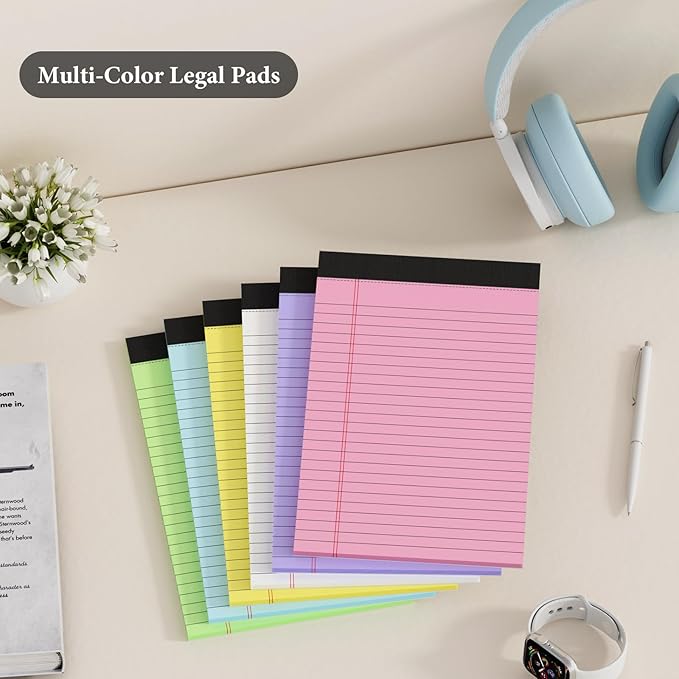 6 Pack Note Pads 5 x 8 Inch Colored Small Legal Pads 5 x 8 Notepad Perforated Writing Pads Lined Paper Pads of Paper College Ruled Paper 30 Sheets Notebook To Do List for School, Office, Home