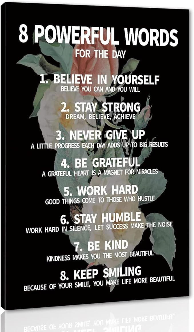 Inspirational Office Quotes Sayings - 8 Powerful Words for The Day Canvas Decoration Paintings with Flower Background Suitable for Office School Library Home Wall Hangings HD Print-28 inch x 44 inch