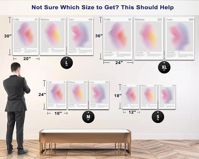 Colorful Gradient Aura Angel Numbers Poster Canvas Print Artwork Room Decor for Bedroom Aesthetic, 3 Piece Framed Inspirational Minimalist Art Paintings Decor for Bedroom Office 12"x18" x 3 Pcs