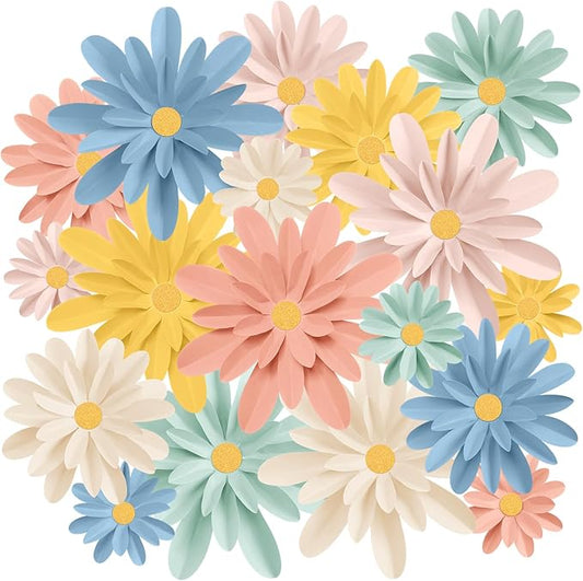 18 Pcs Paper Flowers Decorations for Wall DIY Flower Bulletin Board 3D Fiesta Paper Floral Backdrop Decoration for Photo Backdrop Classroom Back to School Party(Bright Color)