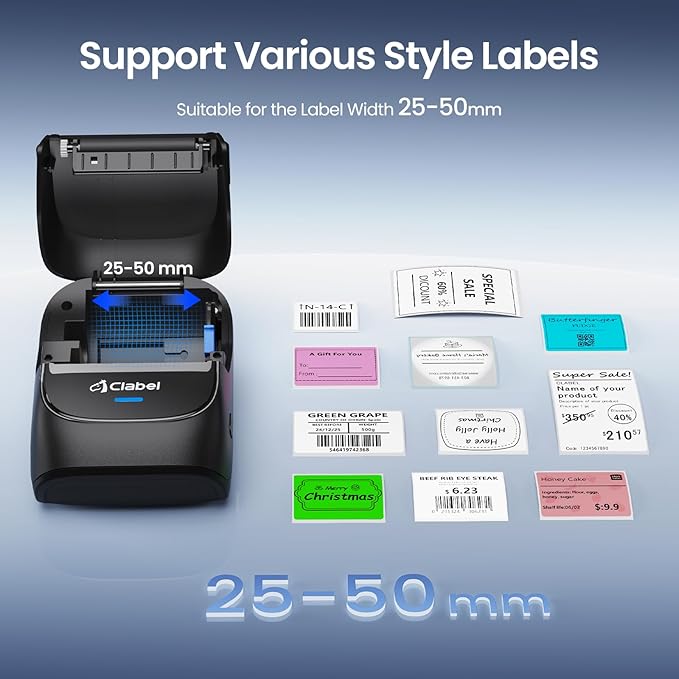 CLABEL Label Maker Machine with Tape, 221B Thermal Bluetooth Label Printer 2 Inch Portable Barcode Inkless Sticker for Small Business, Retail Office,Office, Home, Came with 3 Roll Label (Black)