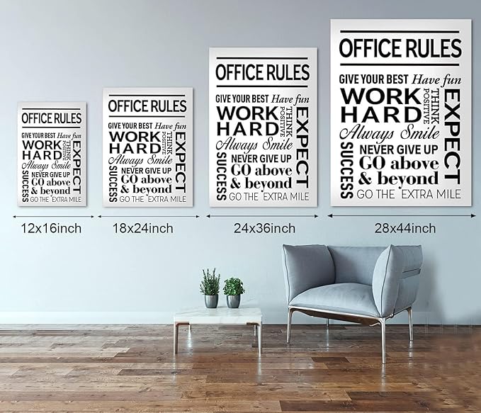 Yatsen Bridge Inspirational Wall Art - Office Rules Canvas Print Motivational Quote Wall Decor Positive Poster for Home Workplace Gym, Framed & Ready to Hang 12x16 in