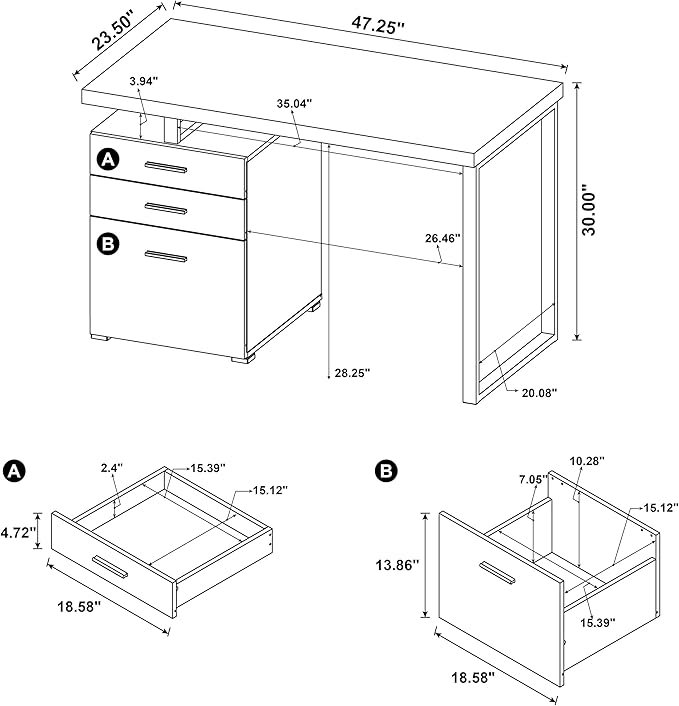 Coaster Home Furnishings Brennan Modern Contemporary Home Office 3-Drawer Writing Desk with Drawers Computer Desk Study Table File Cabinet Storage Silver Metal Frame White 800325