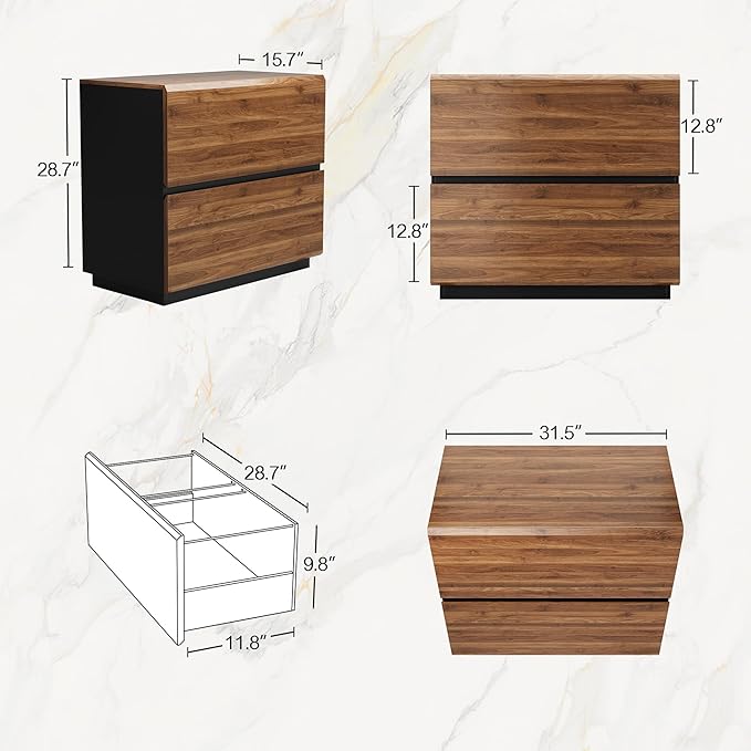 2 Drawer Lateral File Cabinet, 31w*28h Wood Filing Cabinet with Anti-tilt Mechanism, Home Office Storage Filing for Letter, A4 & Legal Size, Black Walnut