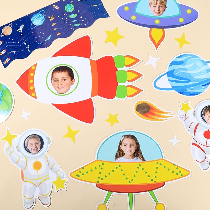 gisgfim Outer Space Bulletin Board Decorations Set Back to School Space Theme Classroom Paper Cutouts Our Class is Out of This World Spacecraft Bulletin Board Decor for Kids School Chalkboard Wall