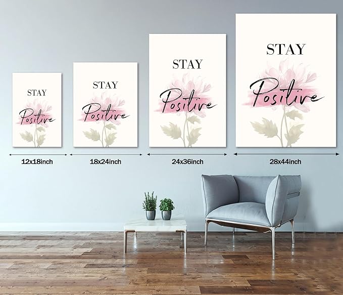 Office Inspirational Pictures Wall Art Modern Pink Flowers Pictures Wall Decor Inspirational Quotes Posters Prints Artwork Living Room Bedroom Home Decoration Framed Ready to Hang -24x36inch